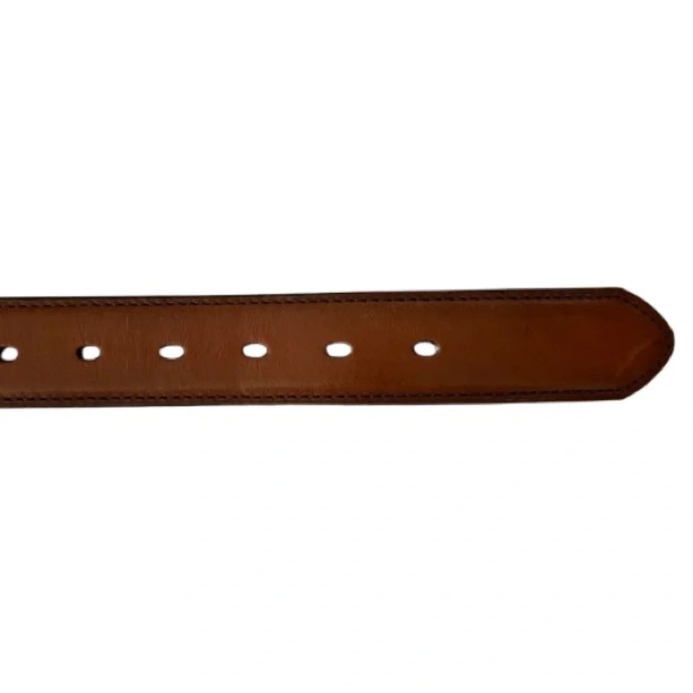Nautica Men's Brown Leather Belt Size 44 Silver Buckle Classic Business Casual